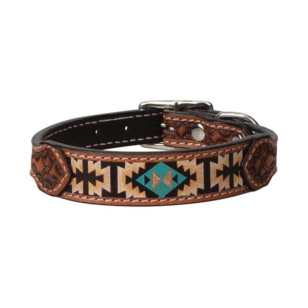 Weaver Pet Painted Aztec Leather Collar, 23 inch