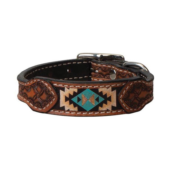 Weaver Pet Painted Aztec Leather Collar, 23 inch