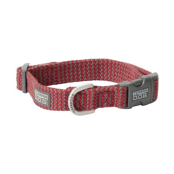 Terrain Dog Adjustable Dog Collar, 13 to 19 in L Collar, 3/4 in W Collar, Bamboo, Gray/Red