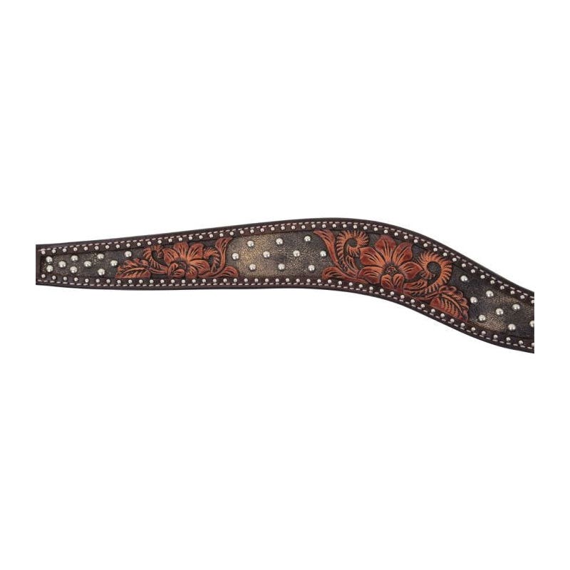 Circle Y Dark Flash Arizona Flower Breast Collar, 1-1/4 to 2 in W, Horse, Leather, Chocolate