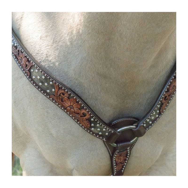 Circle Y Dark Flash Arizona Flower Breast Collar, 1-1/4 to 2 in W, Horse, Leather, Chocolate