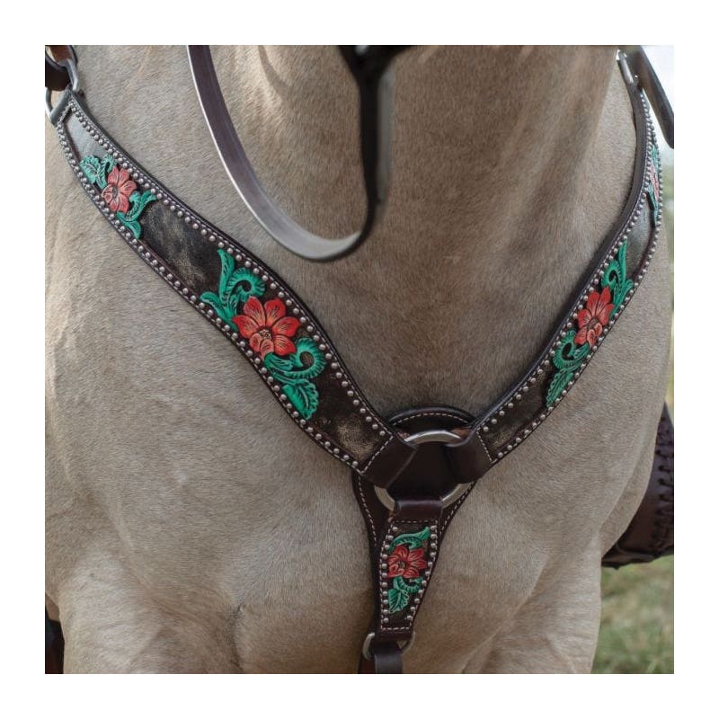 Circle Y Cactus Flower Filigree Breast Collar, 1-1/4 to 2 in W, Horse, Leather, Chocolate