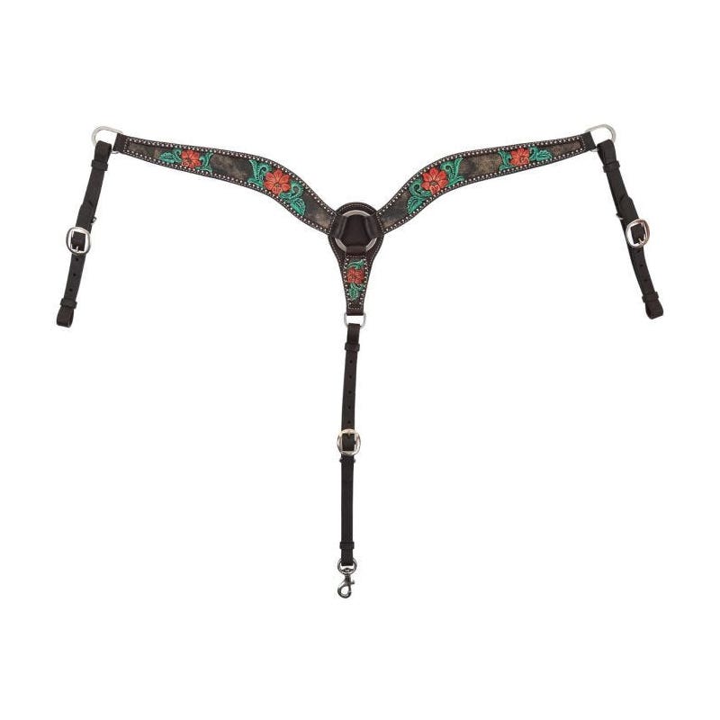Circle Y Cactus Flower Filigree Breast Collar, 1-1/4 to 2 in W, Horse, Leather, Chocolate