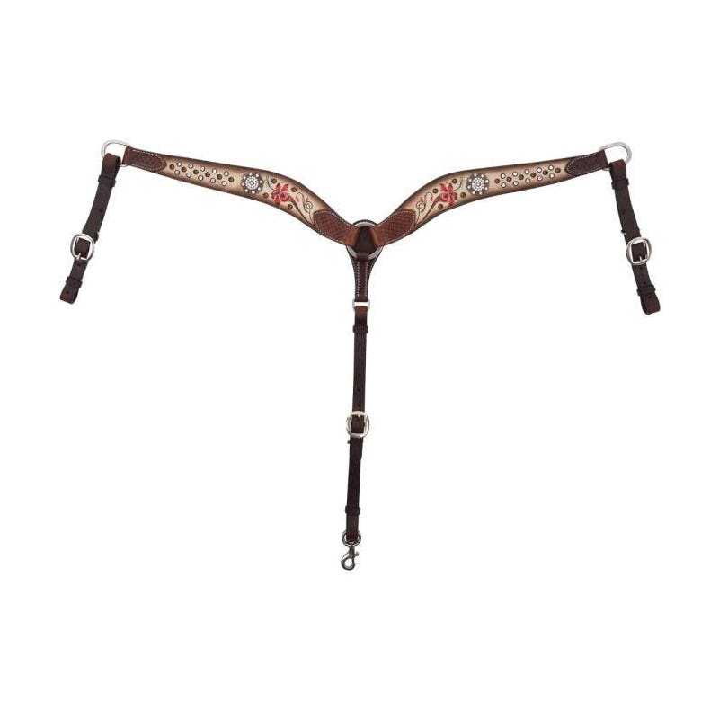 Circle Y Fire Lily Breast Collar, 1-1/8 to 2-1/8 in W, Horse, Leather, Chestnut