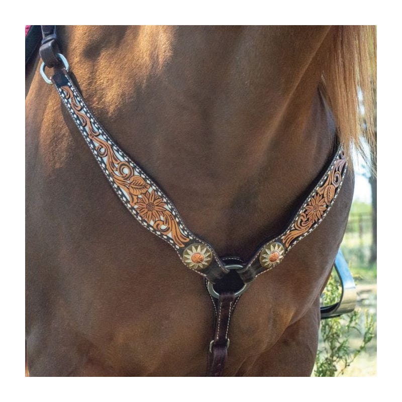 Circle Y White Daisy Filigree Breast Collar, 1 to 2 in W, Horse, Leather, Chocolate