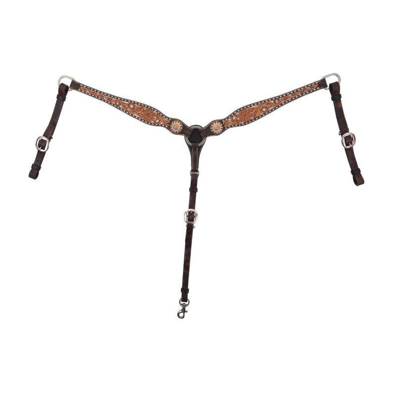 Circle Y White Daisy Filigree Breast Collar, 1 to 2 in W, Horse, Leather, Chocolate
