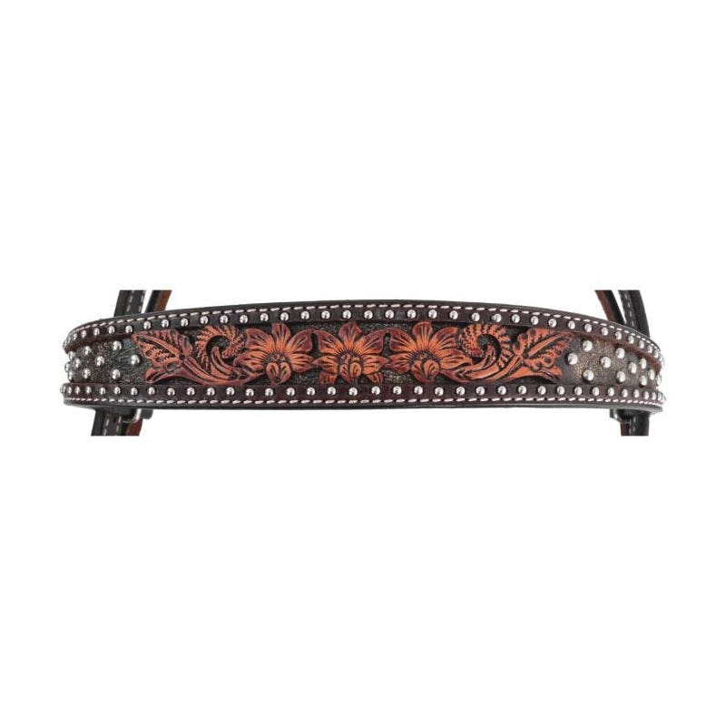 Circle Y Browband Headstall, Horse, Dark Flash Arizona Flower, Leather, Chocolate