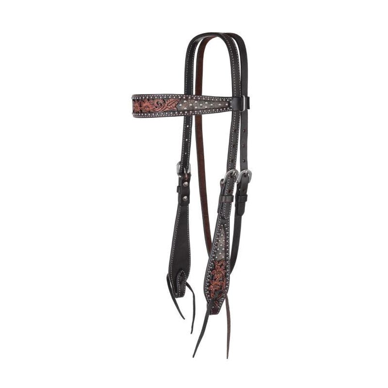 Circle Y Browband Headstall, Horse, Dark Flash Arizona Flower, Leather, Chocolate