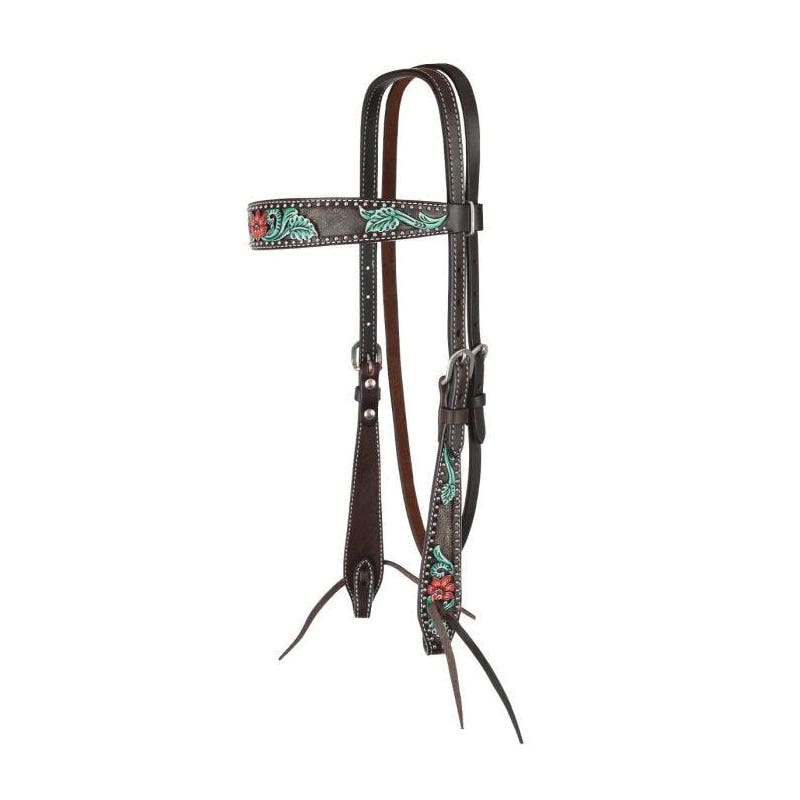 Circle Y Browband Headstall, Horse, Cactus Flower Filigree, Leather