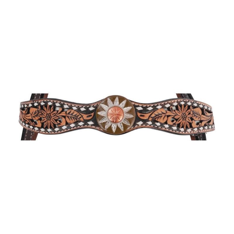 Circle Y Browband Headstall, Horse, White Daisy Filigree, Chocolate