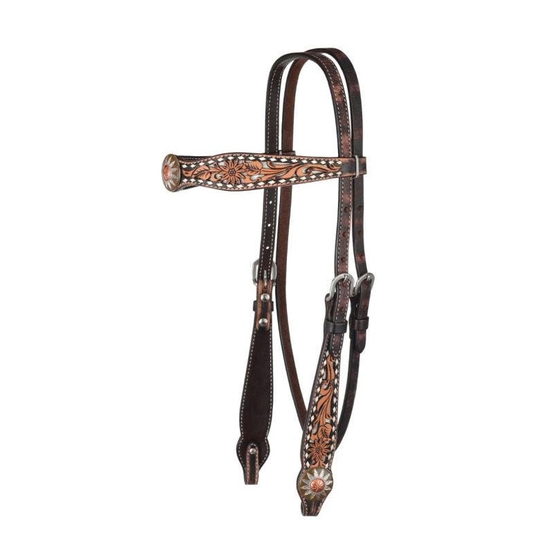 Circle Y Browband Headstall, Horse, White Daisy Filigree, Chocolate
