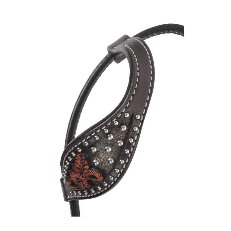 Circle Y One Ear Headstall, Horse, Dark Flash Arizona Flower, Leather, Chocolate