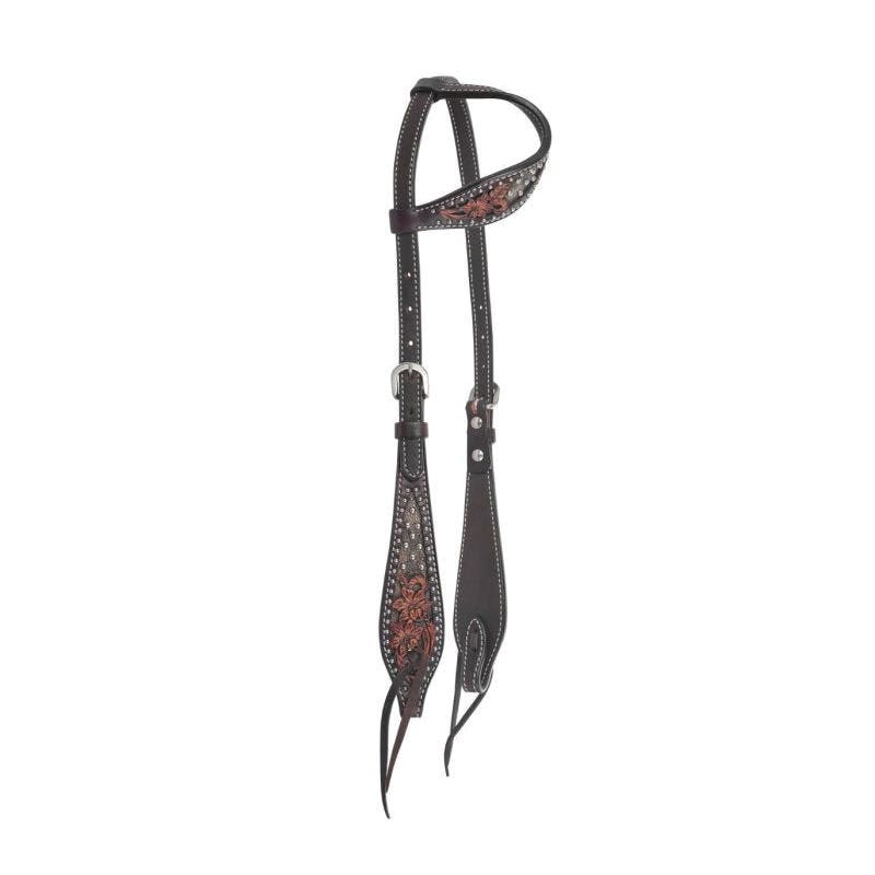 Circle Y One Ear Headstall, Horse, Dark Flash Arizona Flower, Leather, Chocolate