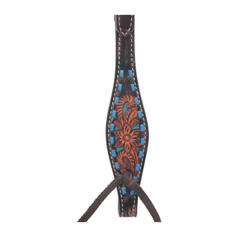 Circle Y One Ear Headstall, Horse, Bronco Blue Texas Flower, Chocolate