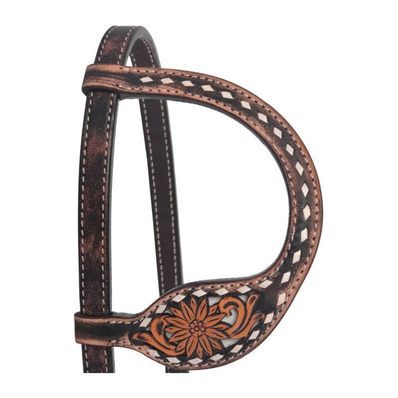 Circle Y One Ear Headstall, Horse, White Daisy Filigree, Chocolate