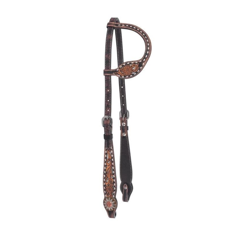 Circle Y One Ear Headstall, Horse, White Daisy Filigree, Chocolate