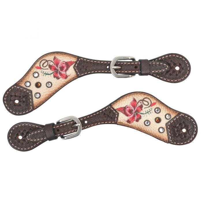 Circle Y Spur Straps, Women's, Fire Lily, Leather, Antiqued White/Amber/Chestnut