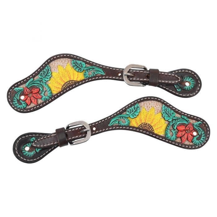 Circle Y Spur Straps, Women's, Rising Sunflower, Leather, Chocolate/Cream