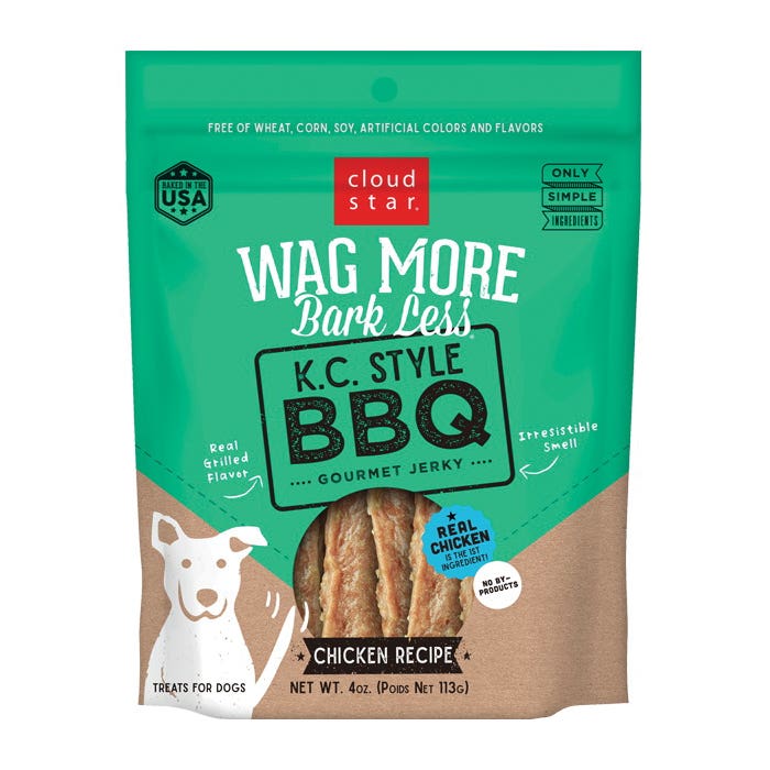 cloud star WAG MORE BARK LESS Series K-C Style BBQ Treat, Jerky, Natural Smoke Flavor, 4 oz