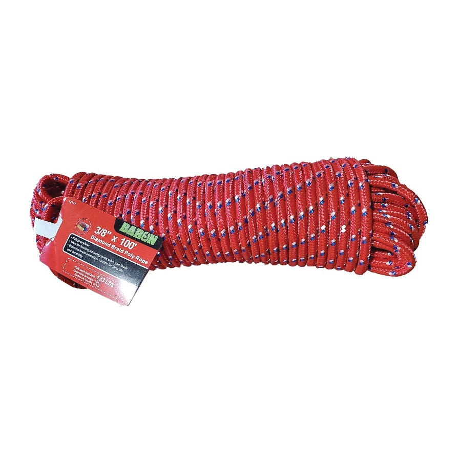 Baron 52217 Rope, 3/8 in Dia, 100 ft L, 198 lb Working Load, Polypropylene, Assorted