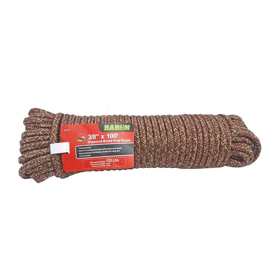 Baron 52219 Rope, 3/8 in Dia, 100 ft L, 133 lb Working Load, Polypropylene, Camouflage