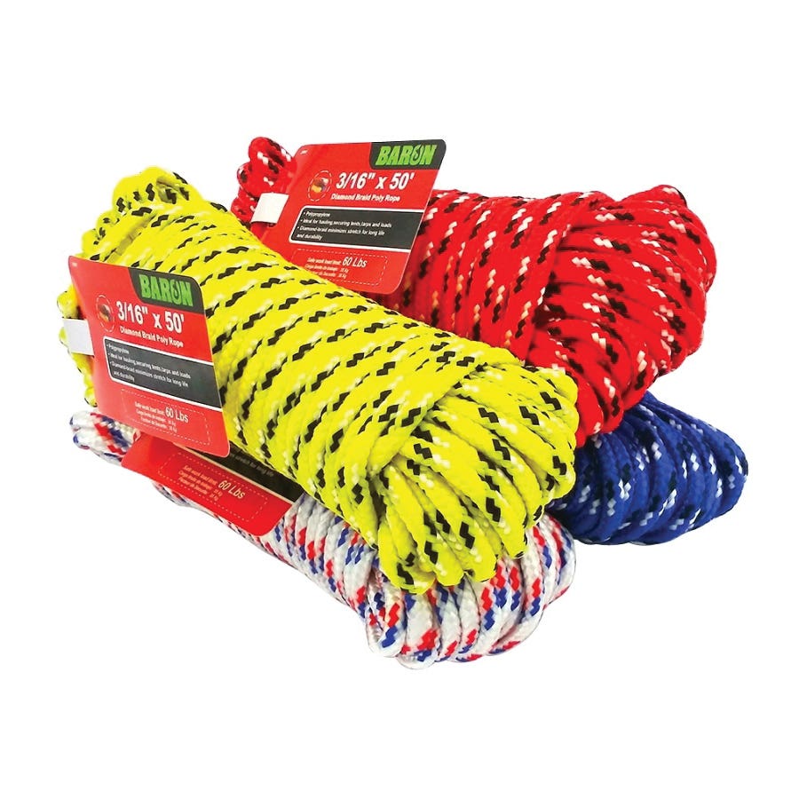 Baron 52617 Rope, 1/2 in Dia, 100 ft L, 244 lb Working Load, Polypropylene, Assorted