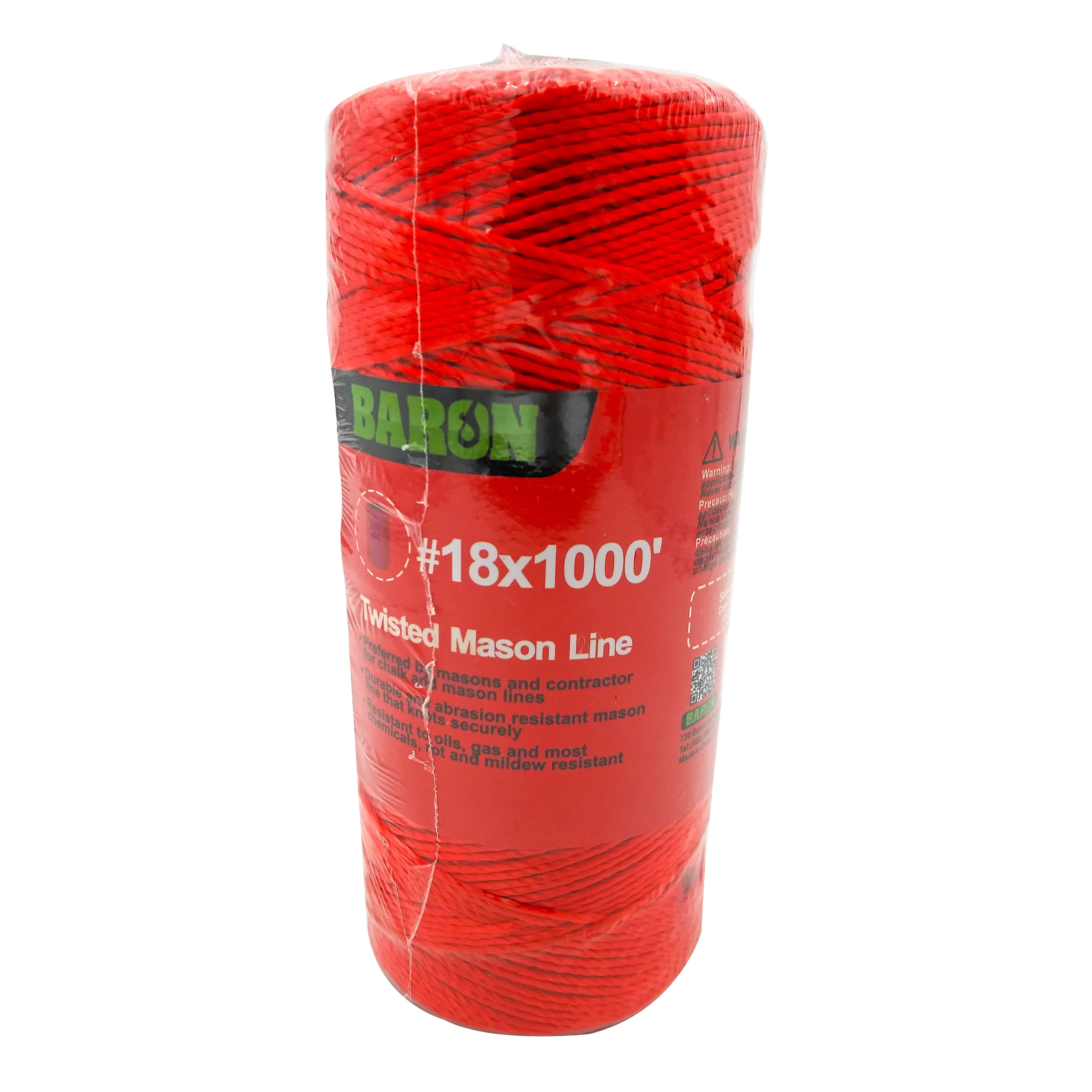 Baron 10821 Twisted Mason Line, #18 Dia, 1000 ft L, 13 lb Working Load, Nylon, Orange