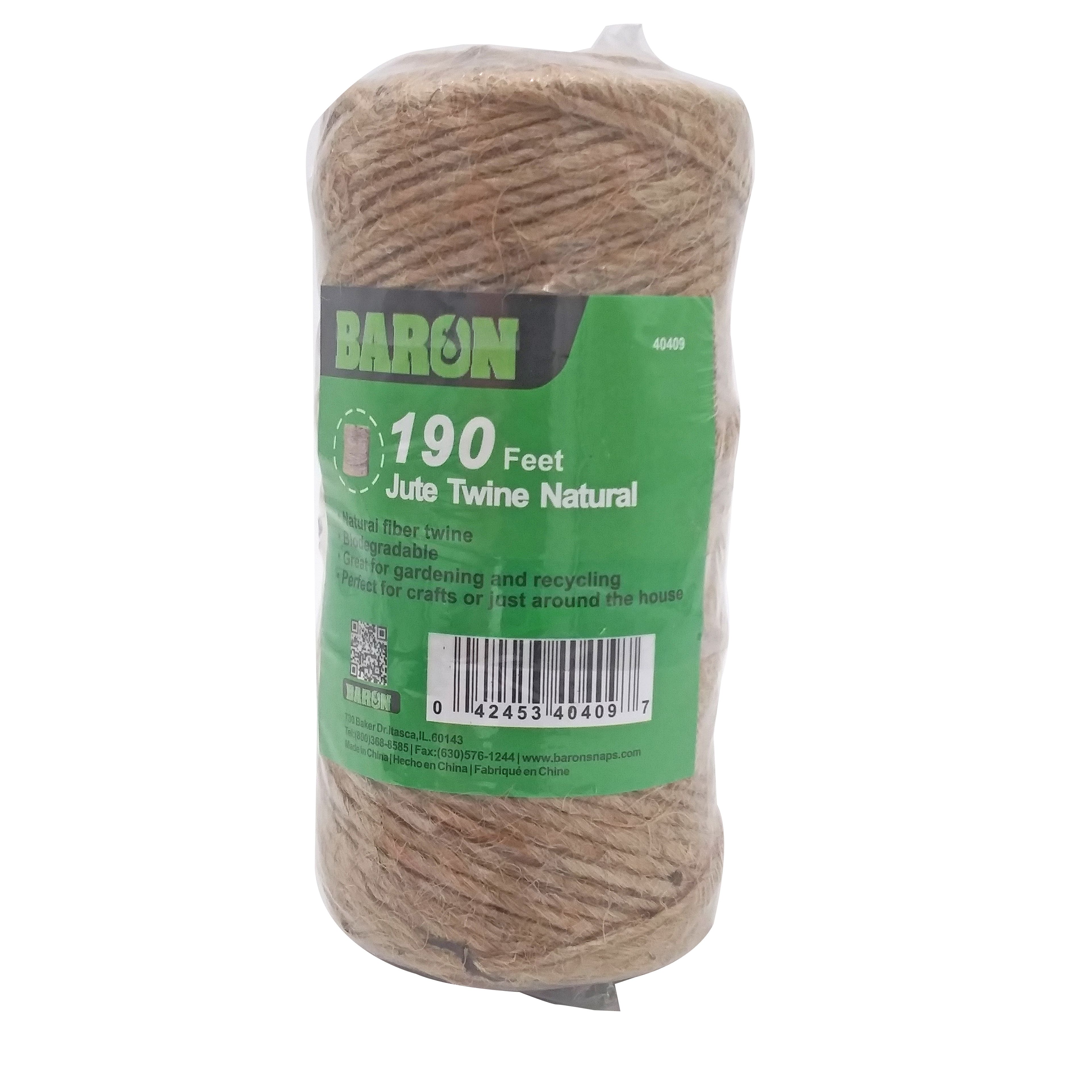Baron 40409 Twine, 1/8 in Dia, 190 ft L, 7 lb Working Load, Natural Fiber, Brown