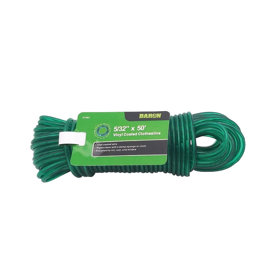 Baron 51503 Clothesline, #5, 50 ft L, Plastic/Vinyl, Green, 72 lb Working Load