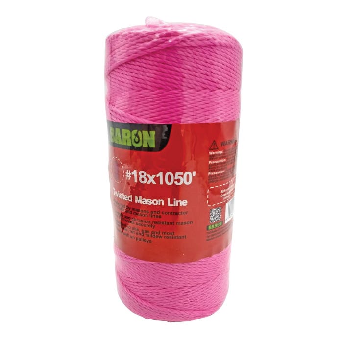 Baron 10819 Mason Line, #18 Dia, 1050 ft L, 13 lb Working Load, Polypropylene, Pink