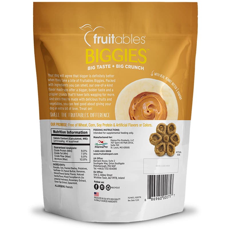 fruitables Biggies 1030776 Dog Treat, Peanut Butter and Banana Flavor, 16 oz