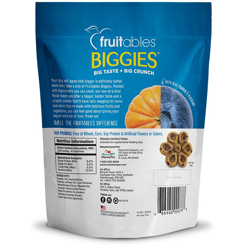 fruitables Biggies 1030779 Dog Treat, Pumpkin and Blueberry Flavor, 16 oz