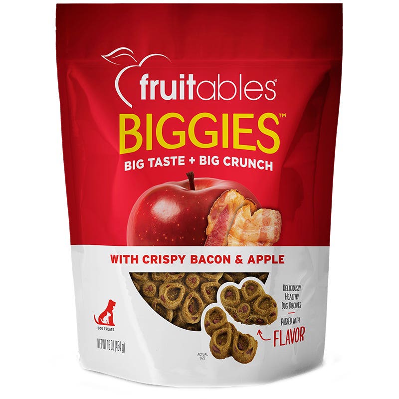 fruitables Biggies Series 1030778 Dog Treat, Crunchy, Apple, Crispy Bacon Flavor, 16 oz Bag