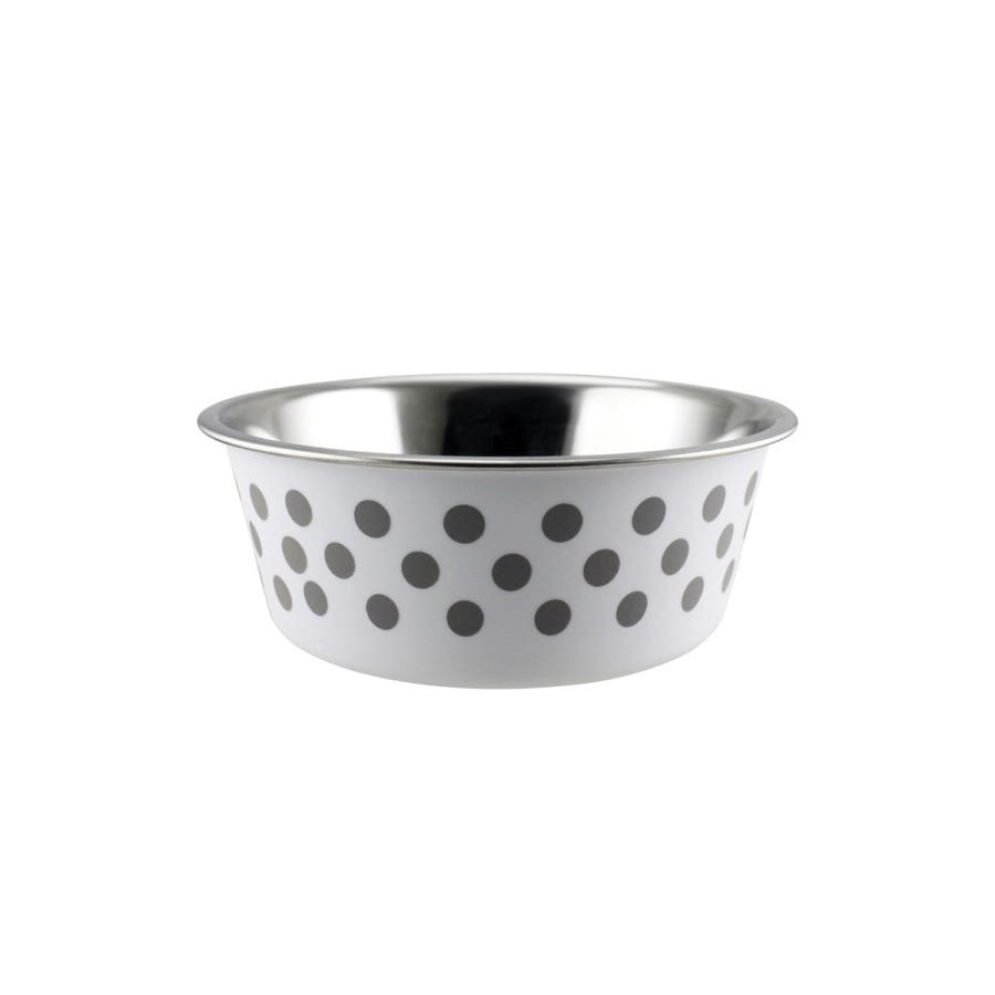 Indipets 800460 Buster Bowl, S, 14 oz Volume, Plastic/Rubber/Stainless Steel/TPE, Gray/White