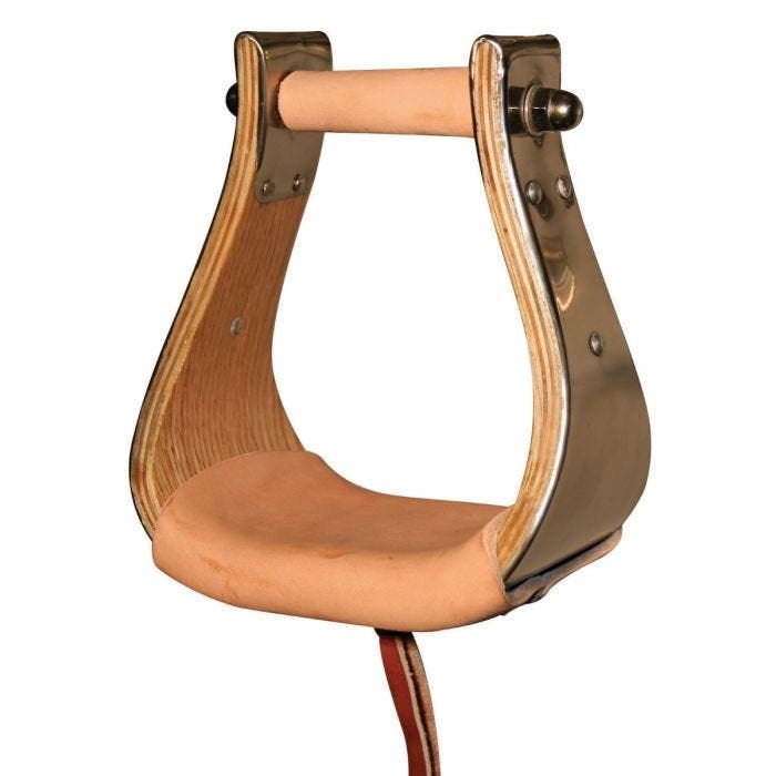 Reinsman Monel Bound Stirrup, 5-3/4 in L, 5-1/2 in W, Stainless Steel/Wood, Heavy Oil
