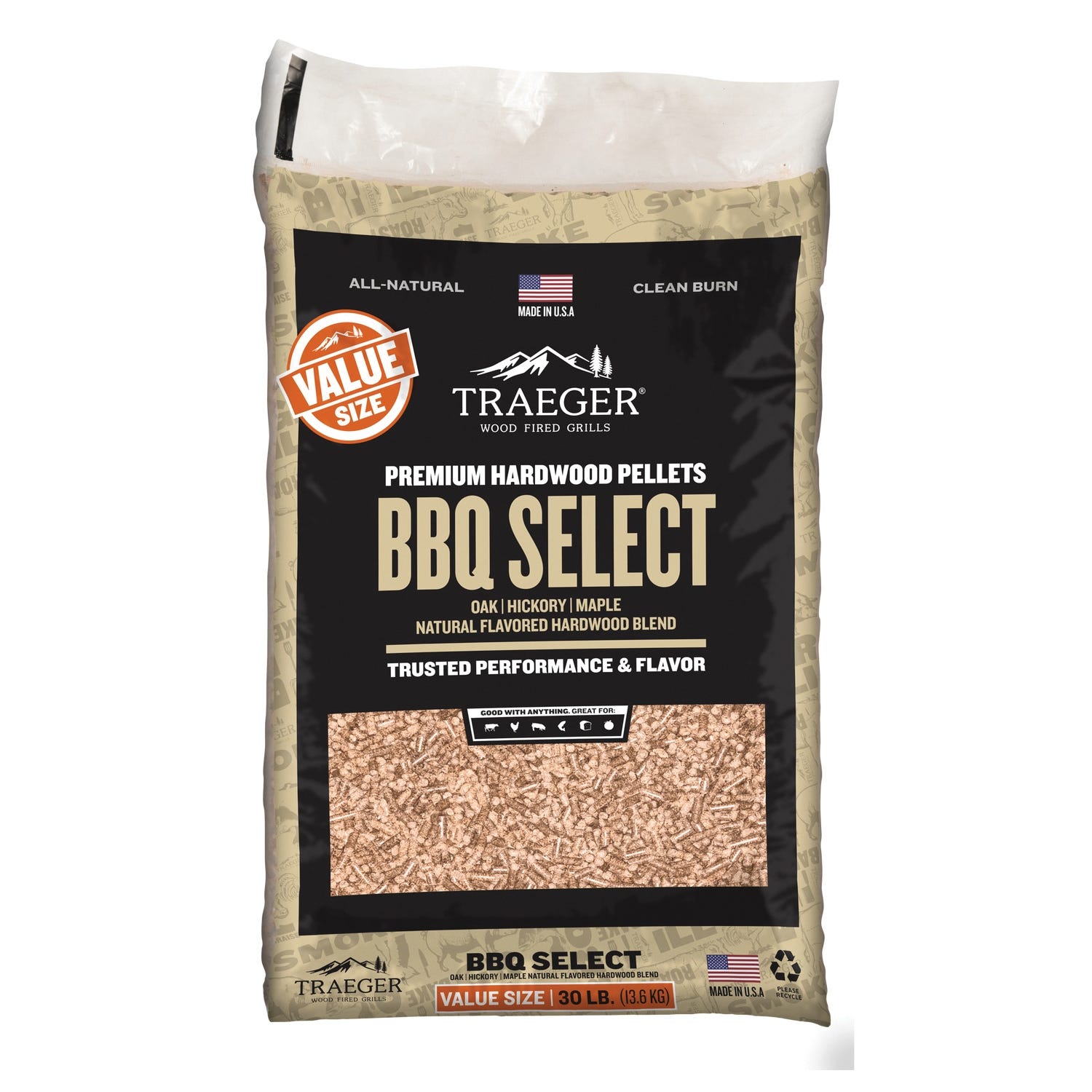 Traeger BBQ Wood Pellets Hardwood 30 lb Bag