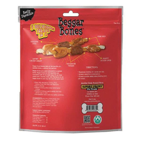 Savory Prime Beggar Bones 5-in-1 Kabob Dog Treat, 12 oz