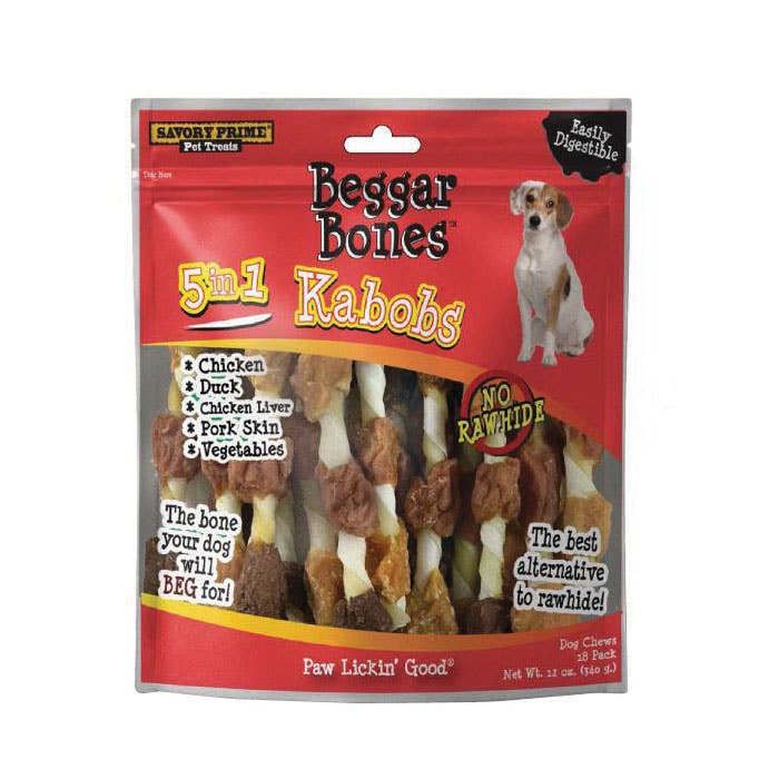 Savory Prime Beggar Bones 5-in-1 Kabob Dog Treat, 12 oz