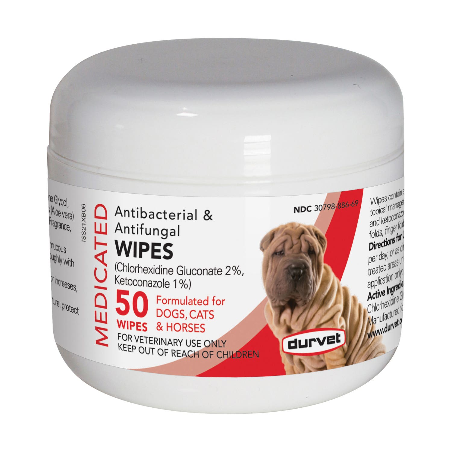 Durvet 011-51507 Medicated Antibacterial and Antifungal Wipes, Cat, Dog, Horses, 50 Jar