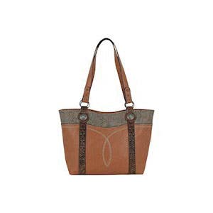 Justin Tote Bag, Women's, Floral Embossed Accent, Genuine Hair-On Hide and Studs, 1-Main Compartment, Zipper