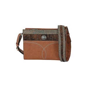 Justin Crossbody Purse, Women's, Floral Embossed Accent, Genuine Hair-On Hide and Studs, 1-Main Compartment