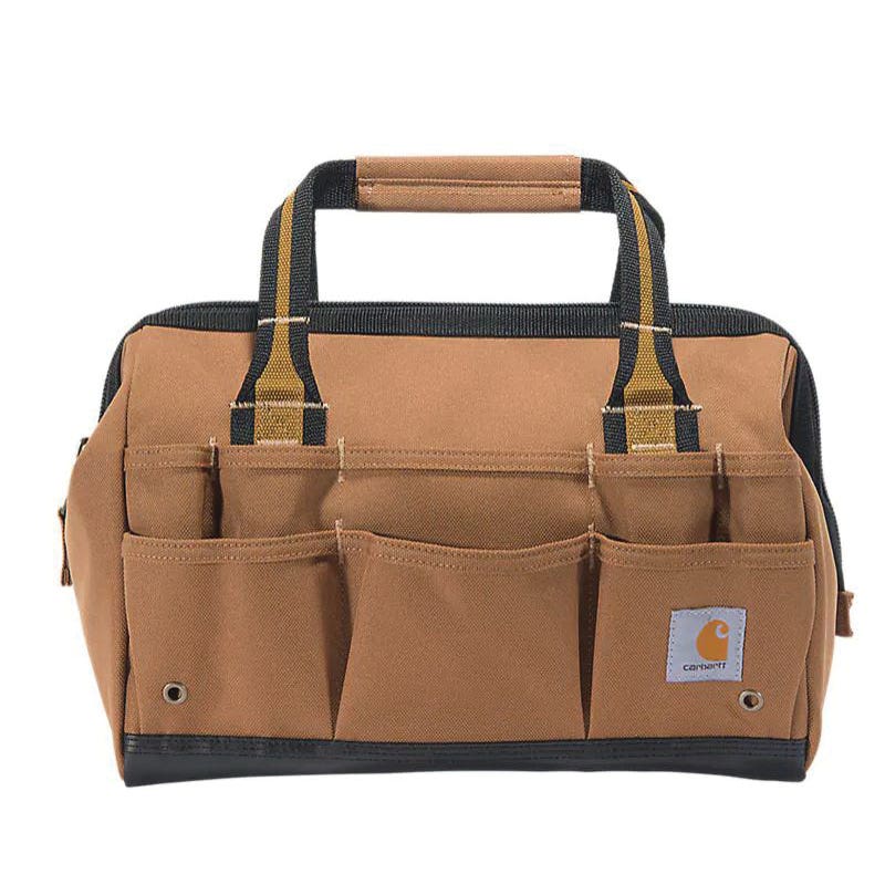 Carhartt Heavyweight Tool Bag, 14 in W, 10-1/2 in D, 9 in H, 25-Pocket, Polyester, Brown