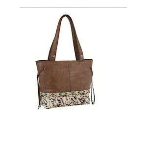 Justin Tote Bag, Women's, Textured with Painted Pony Hair-On Hide, 1-Main Compartment, Zipper, Brown