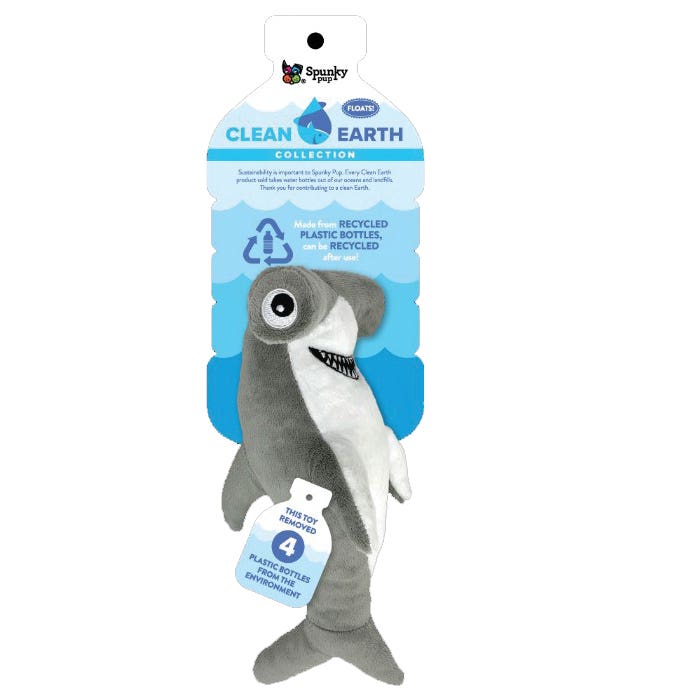 Spunky Pup CLEAN EARTH 7264 Dog Toy, S, Plush, Squeaker, Hammerhead Shark, Plastic