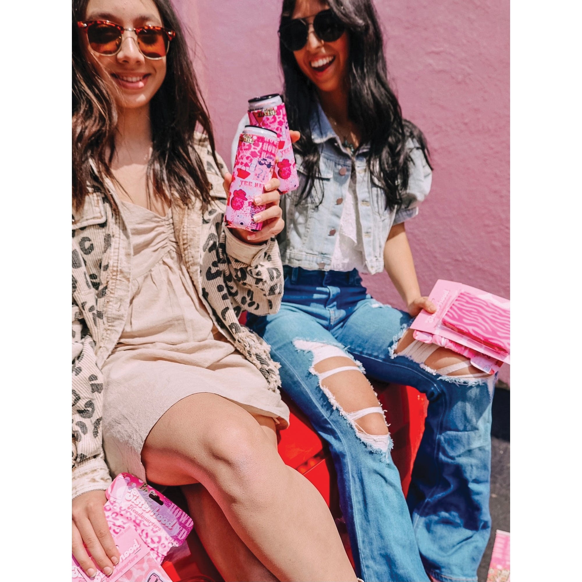 Front Porch Boutique Pink Collage Tall Coozie