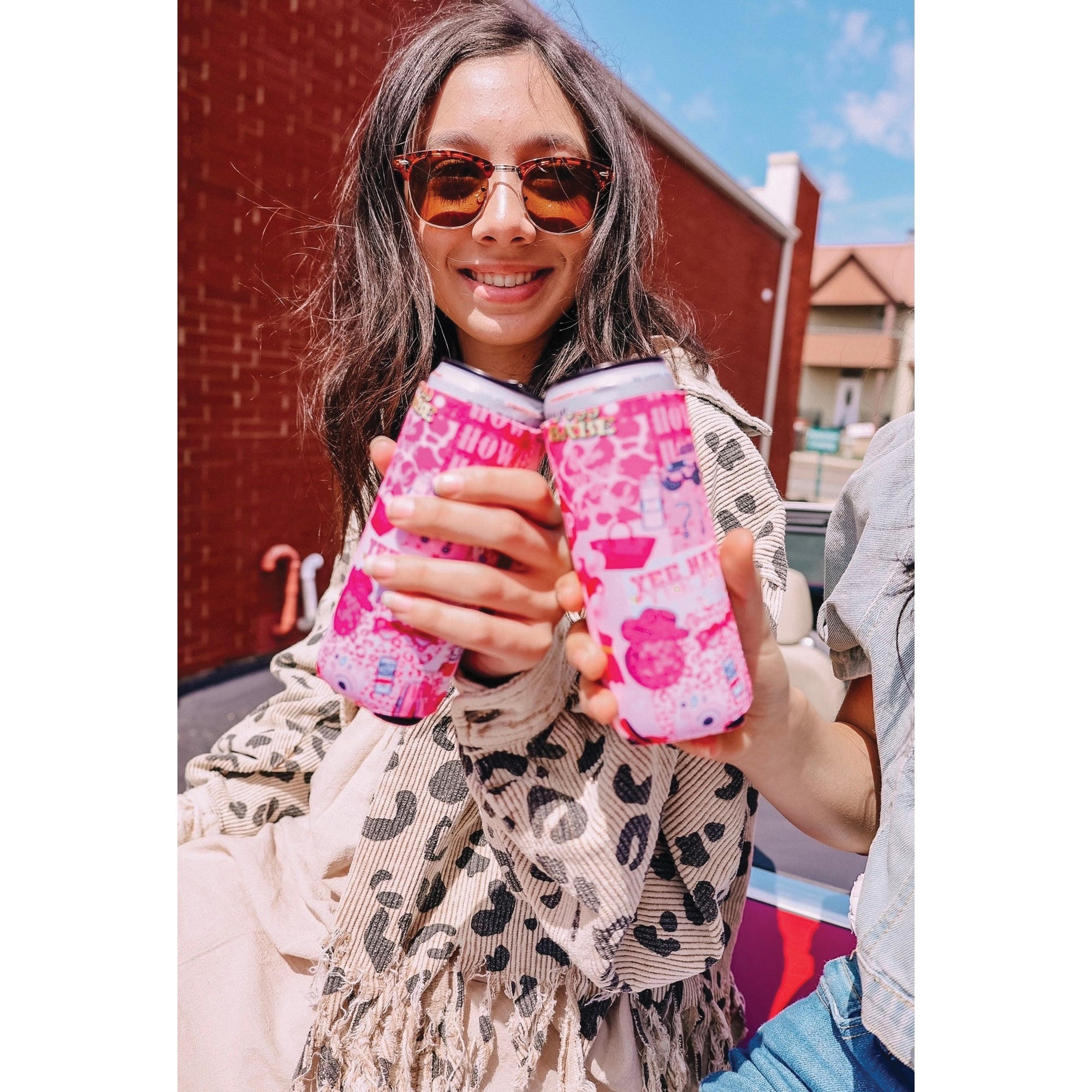 Front Porch Boutique Pink Collage Tall Coozie