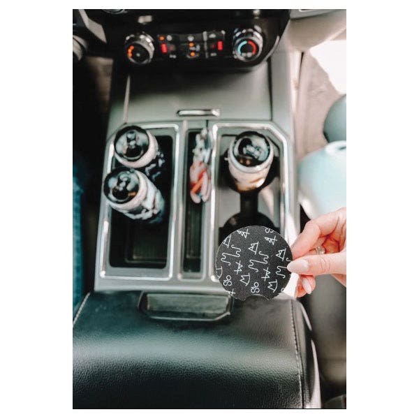 Front Porch Boutique Black Brandin' Bar Collage Car Coaster, 2 Pack