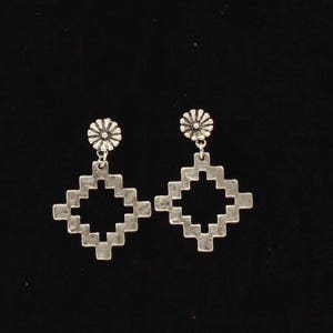 Silver Strike Earrings, Women's, Open Diamond Aztec Drop
