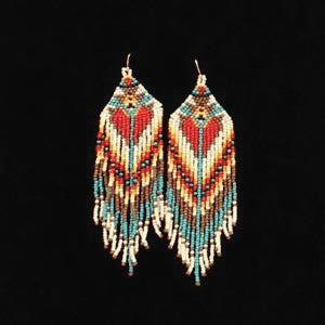 Silver Strike Earrings, Women's, Tapered Bead, Beads Gemstone, Red/Silver/Tallow/Turquoise/White Gemstone