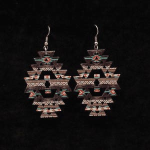 Silver Strike Earrings, Women's, Aztec, Wooden Cut Earrings Southwestern Shape, Wood